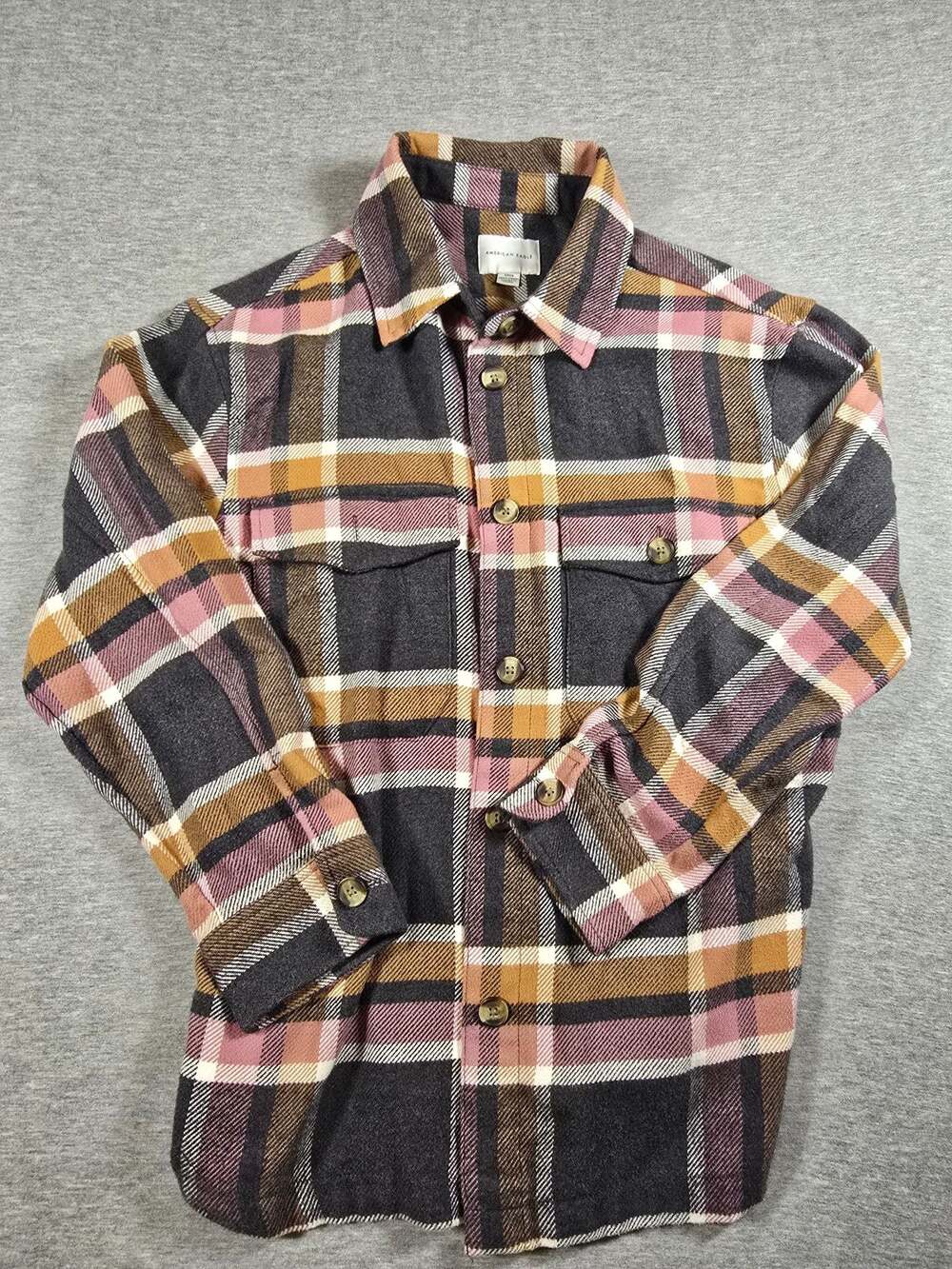 American Eagle Plaid Button-Down Shirt Jacket